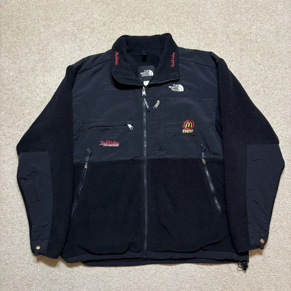 Vtg The North Face‎ Denali Fleece Jacket Mens XL Black Racing McDonalds USA 90s